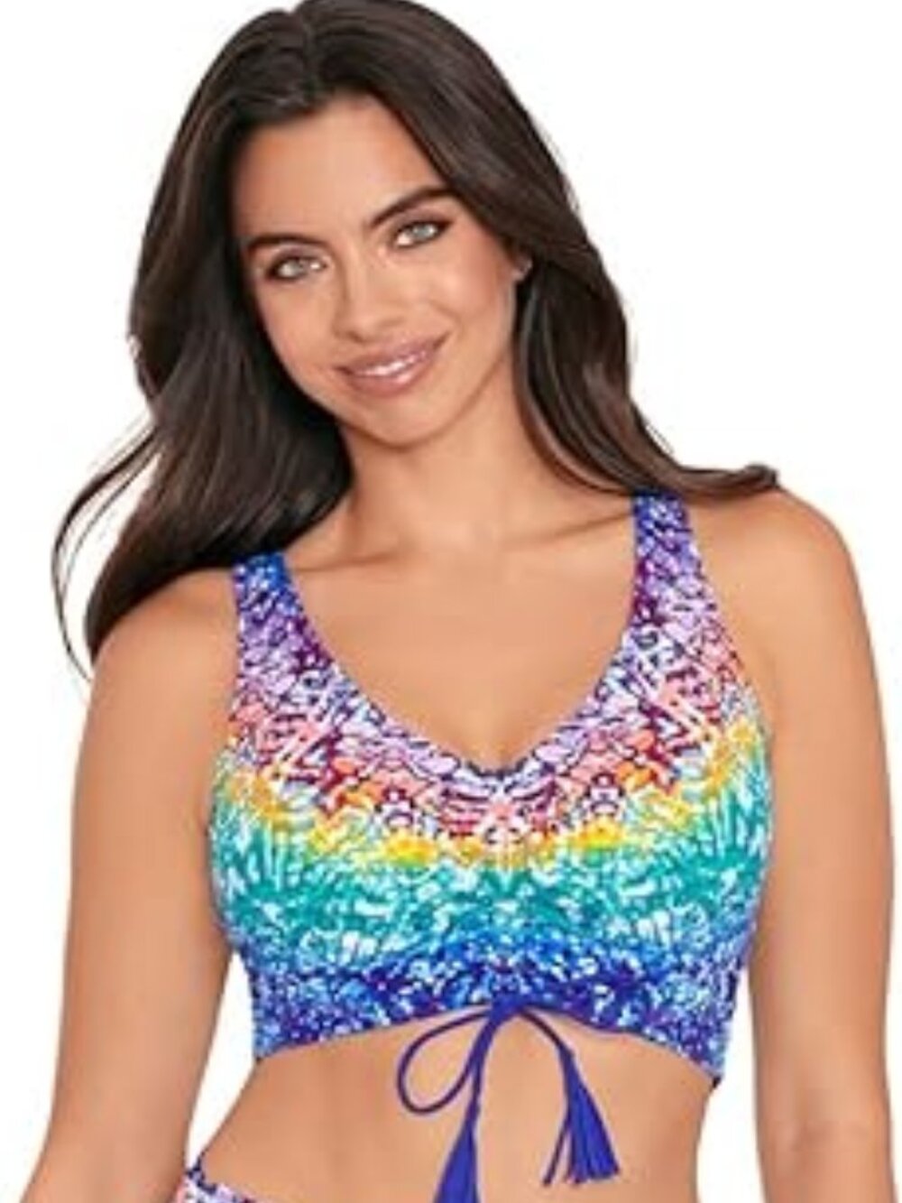 NEW SKINNY DIPPERS by Miraclesuit SZ S Shirr Thing Two Way Crop Bikini Top Swim